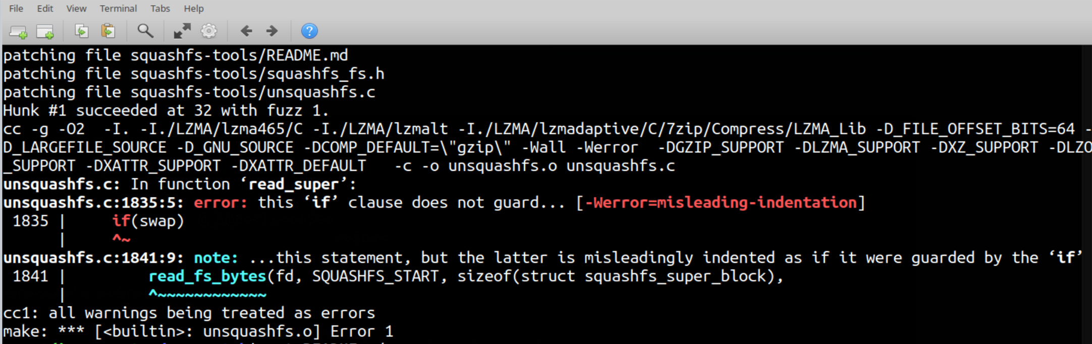 Sasquatch compile/build errors that need to be patched